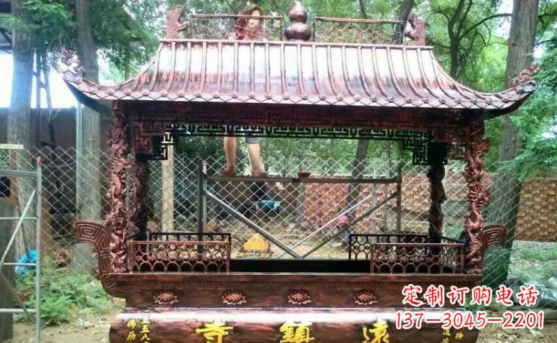 广西方形寺庙香炉铜雕塑