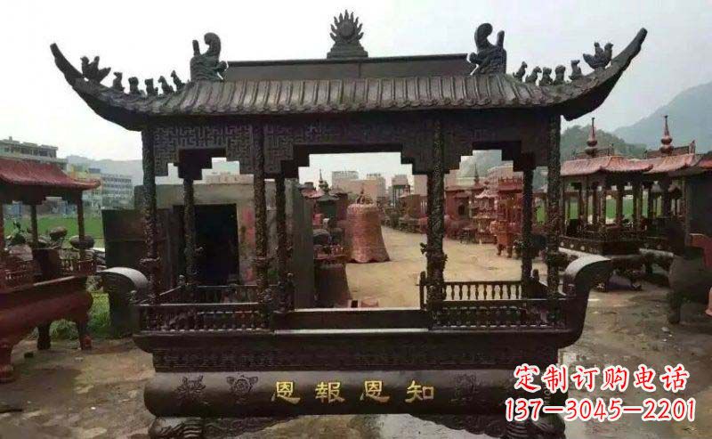 广西精美方形寺庙铜香炉雕塑