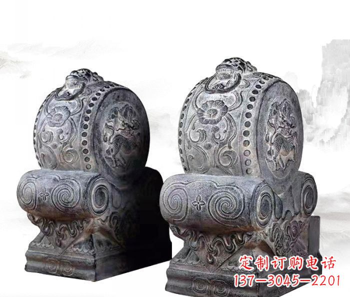 广西仿古抱鼓石门墩雕塑