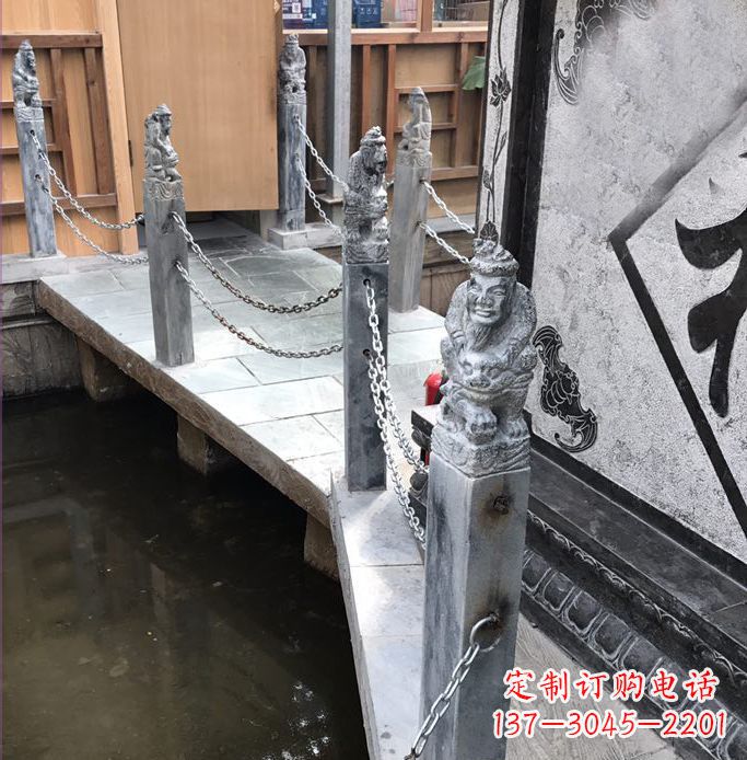 广西典雅传统的仿古胡人拴马石栏杆雕塑
