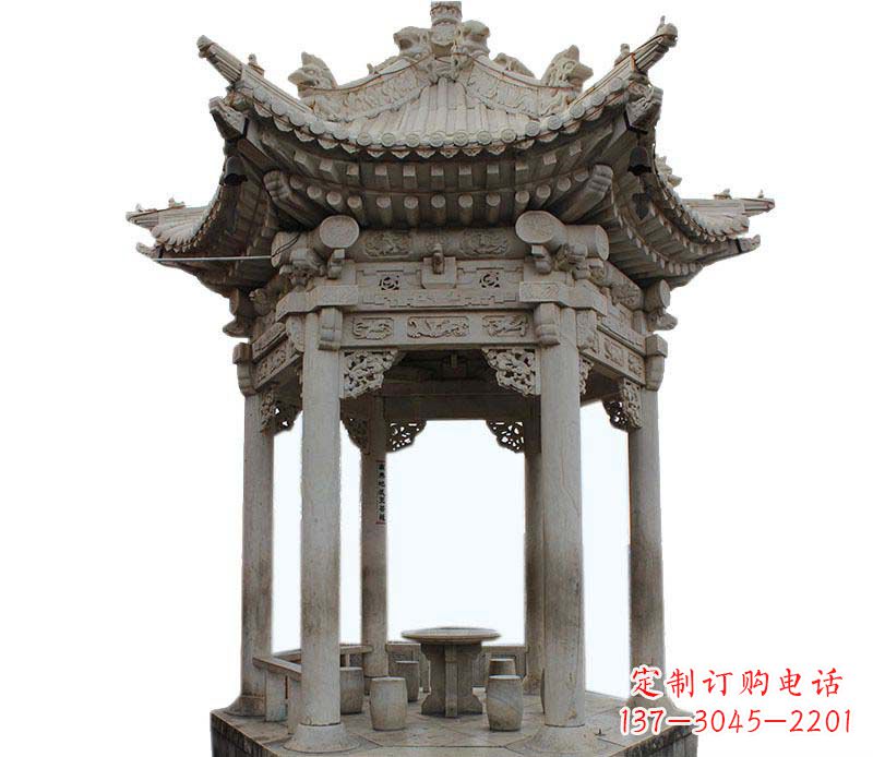 广西仿古六角凉亭石雕