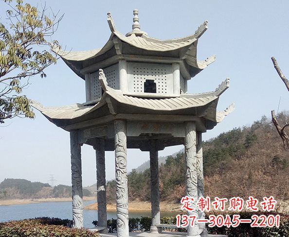 广西仿古六角双层凉亭石雕