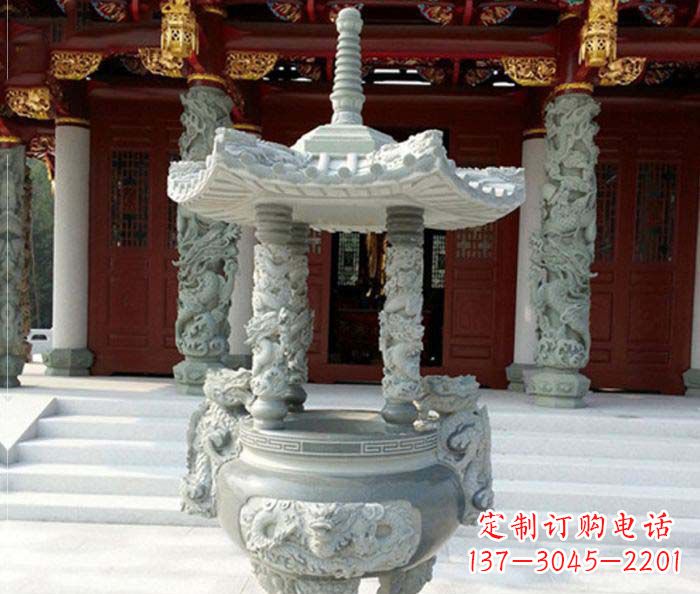 广西仿古龙浮雕寺庙石香炉