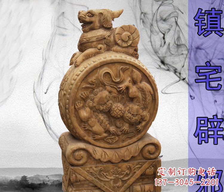 广西仿古貔貅门墩镇宅辟邪石雕