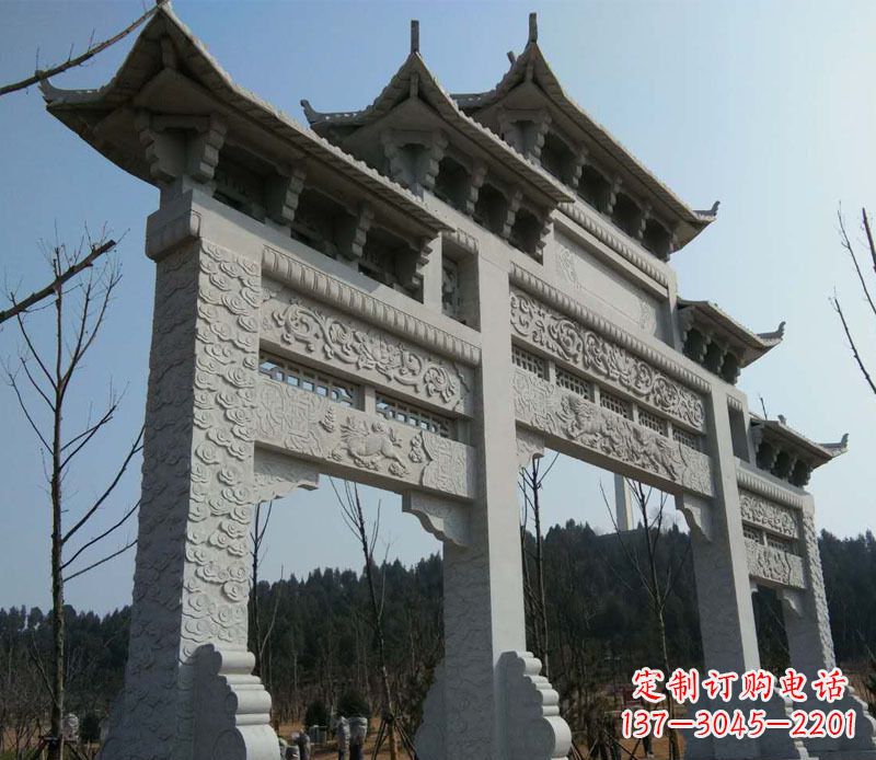 广西仿古三门牌坊景观石雕