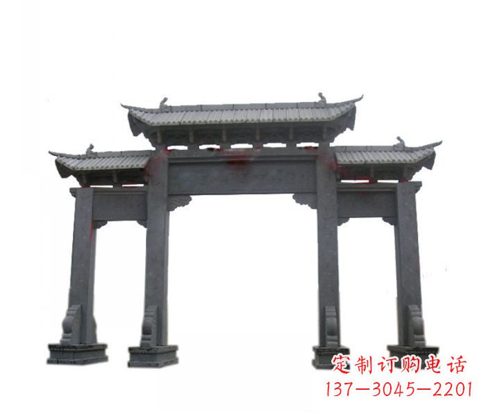 广西仿古三门牌坊石雕 (7)