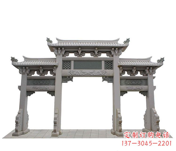 广西仿古三门石牌坊石雕