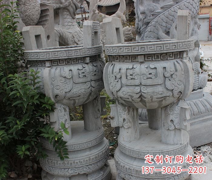 广西仿古三足香炉石雕 (3)