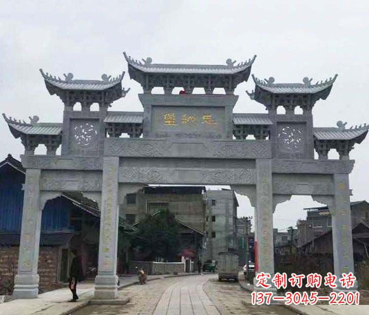 广西仿古三门五楼牌坊石雕