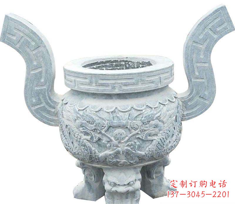 广西仿古三足香炉石雕