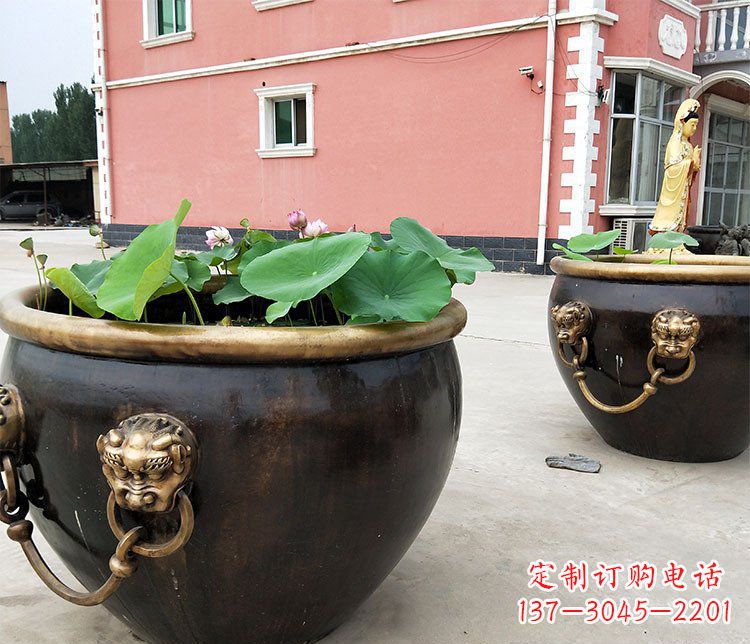 广西仿古狮子头水缸铜雕塑 (2)