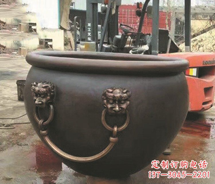 广西仿古狮子头水缸铜雕塑 (3)