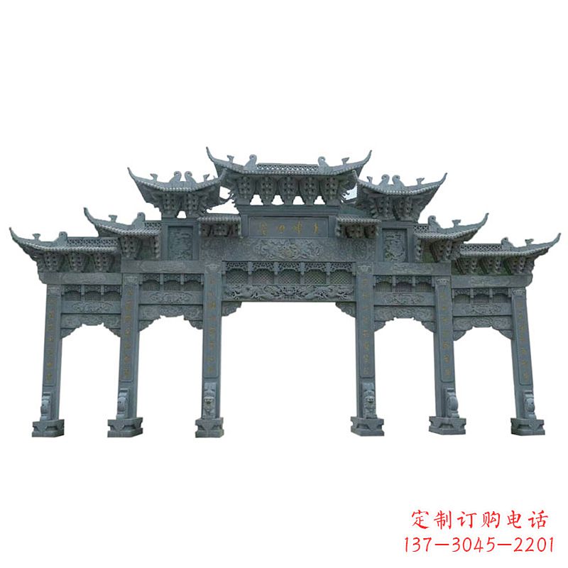 广西仿古石雕牌楼五门石牌坊