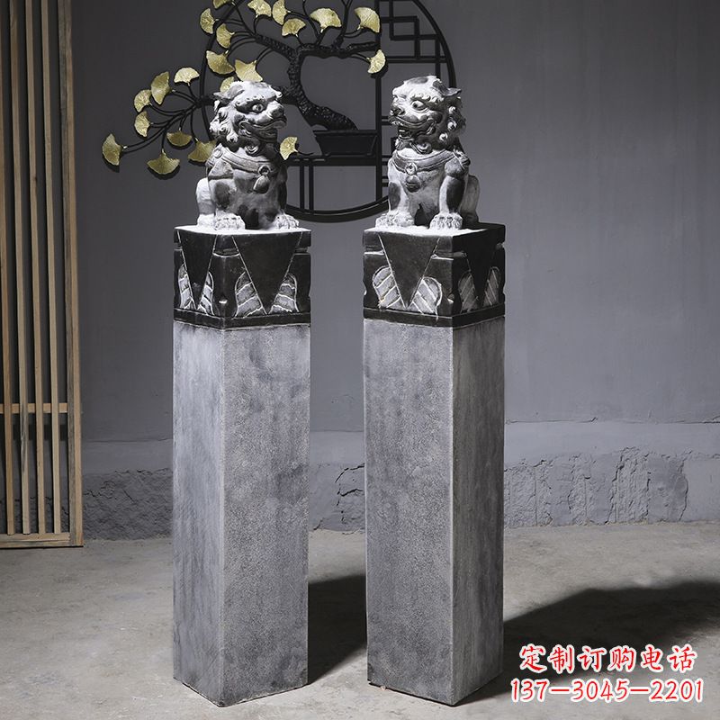 广西仿古石狮子雕塑
