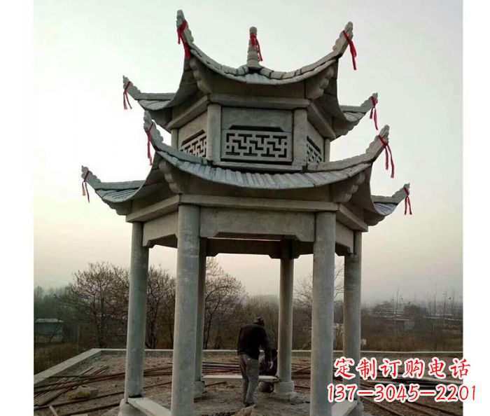 广西仿古双层石雕凉亭