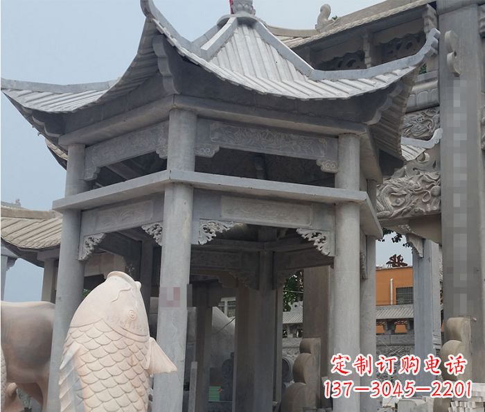 广西精美仿古双层石雕凉亭