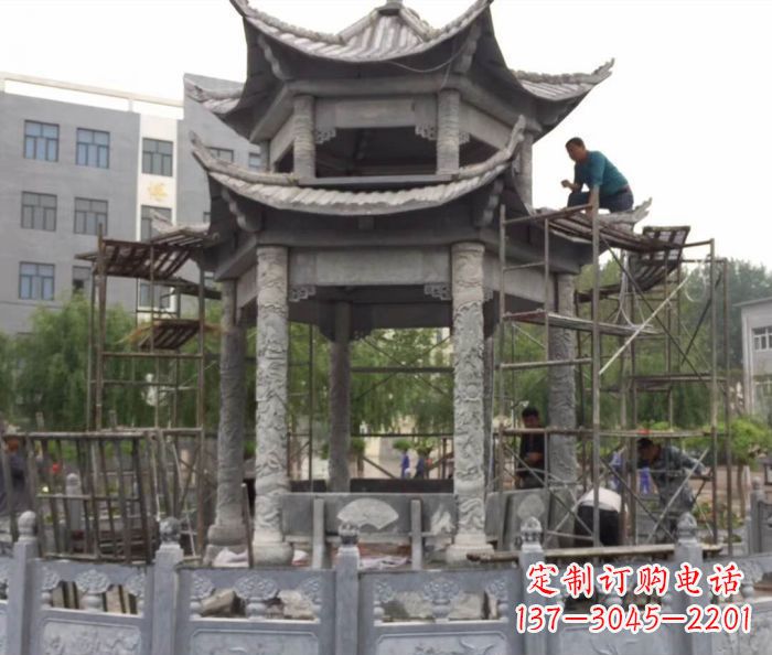 广西仿古双层石雕凉亭