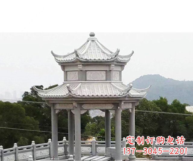 广西仿古双层石雕凉亭