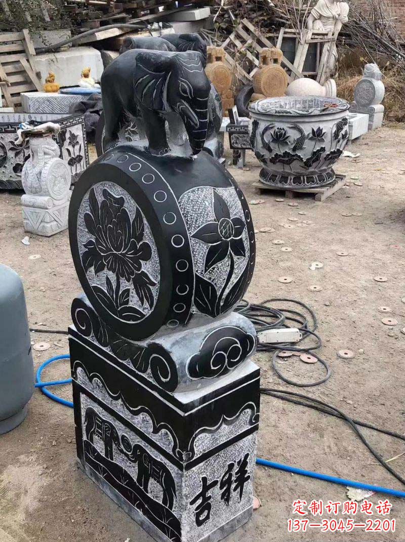广西仿古小象抱鼓石雕塑