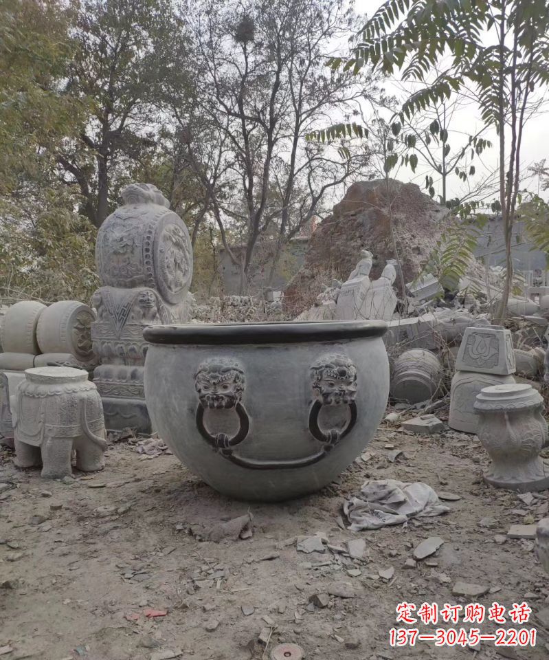 广西仿古石雕水缸雕塑