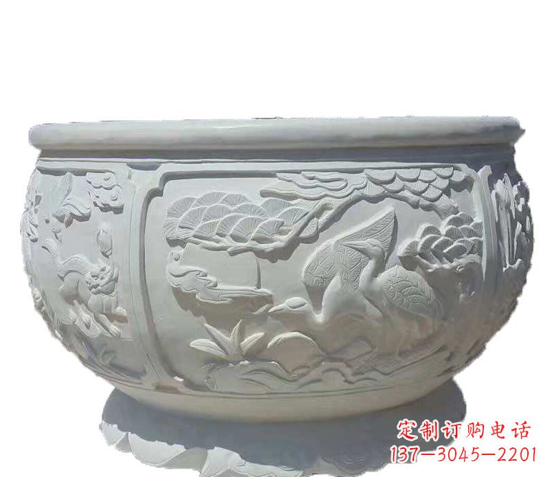 广西精美仿古鱼缸石雕花盆雕塑