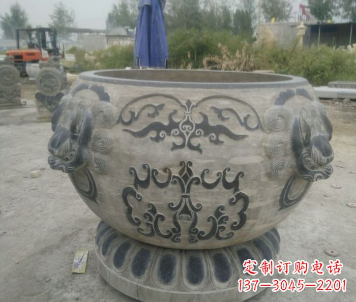 广西仿古圆形水缸石雕 (3)