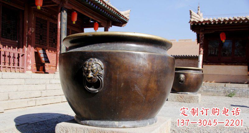 广西仿古圆形水缸铜雕