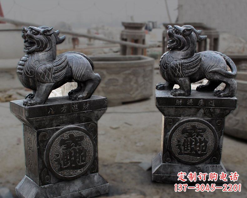 广西仿古招财进宝貔貅石雕
