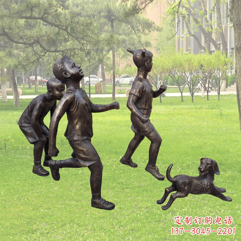 广西仿铜跑步小孩雕塑