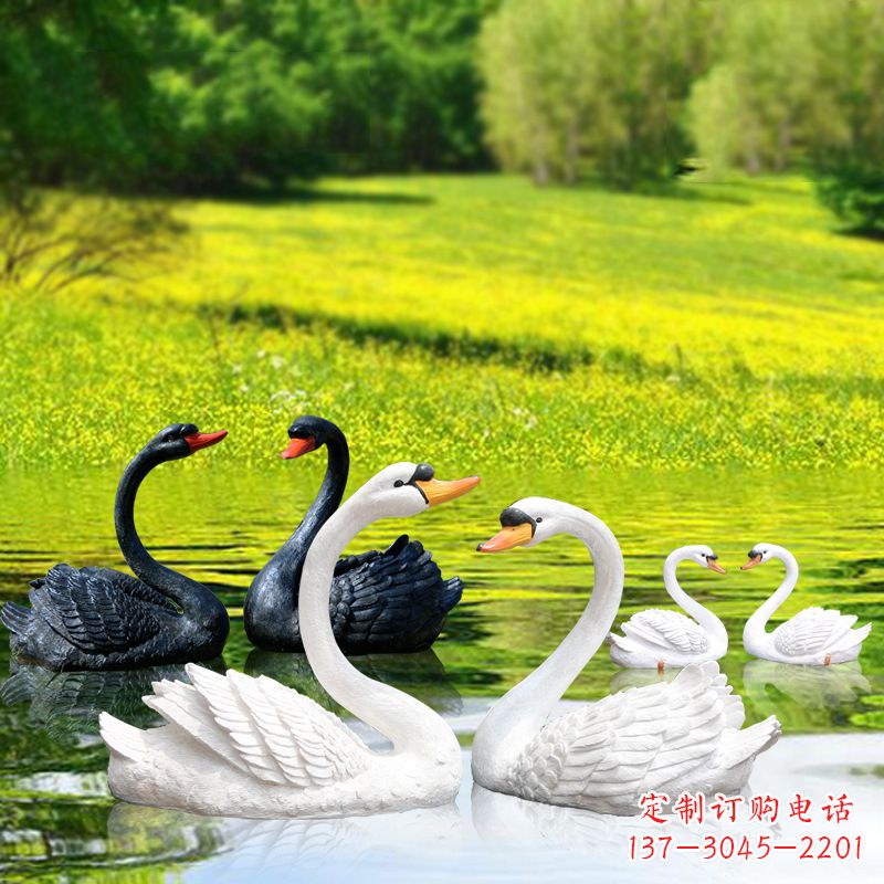 广西精致定制黑白天鹅玻璃钢雕塑