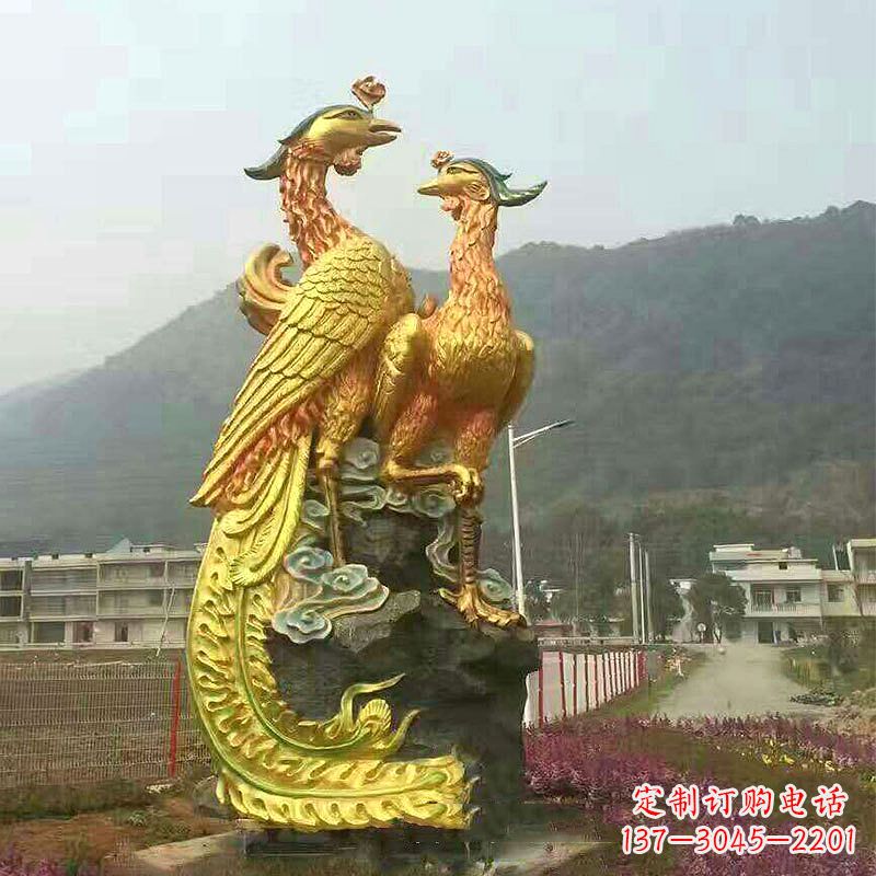 广西凤凰景观铜雕塑-公园景区瑞鸟凤凰鎏金景观雕塑