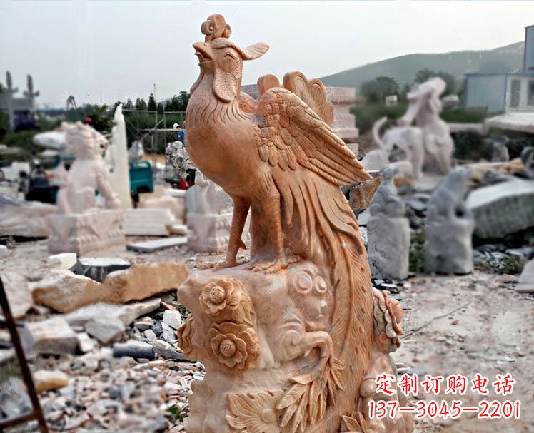 广西凤凰牡丹晚霞红石雕神兽动物雕塑