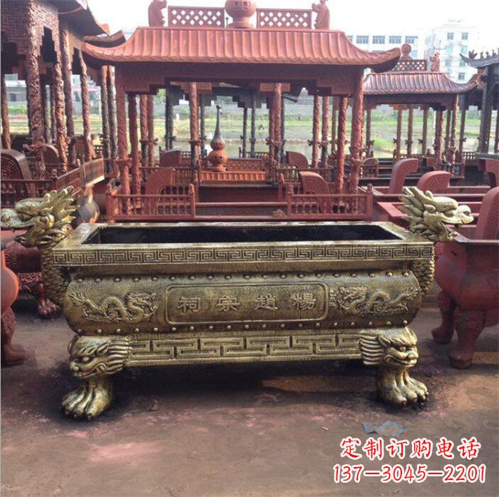 广西浮雕麒麟铜香炉