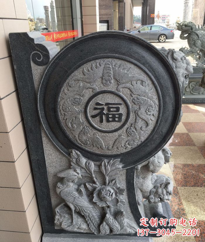 广西福字雕塑 招财门墩石抱鼓