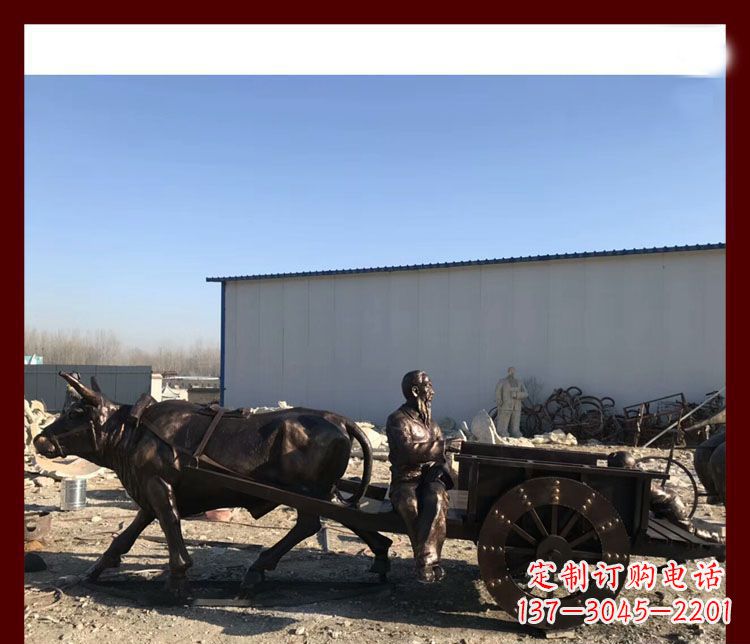 广西传统工艺技术精雕牛雕塑赶牛车的祖孙俩