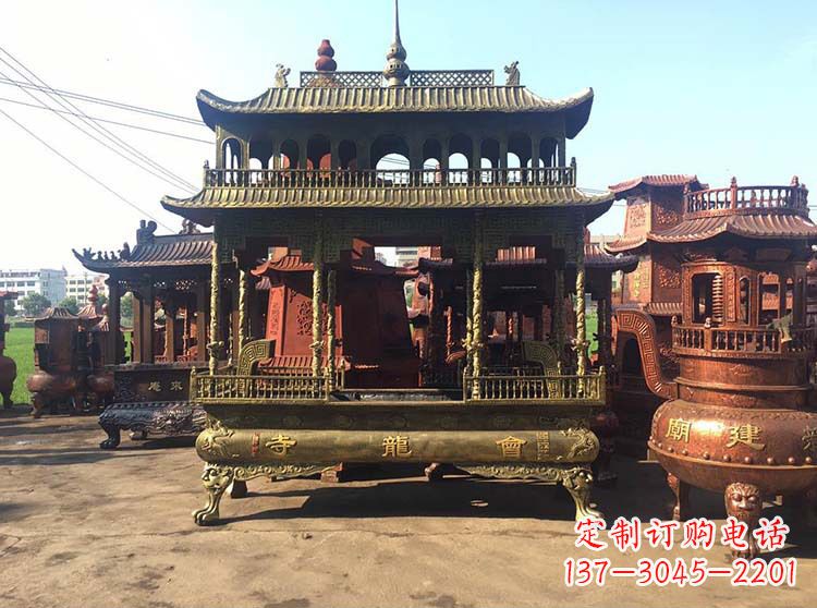 广西高浮雕螭龙纹铜香炉