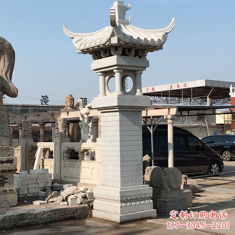 广西高墩中式石雕灯笼美观厚重的传统中国风雕塑
