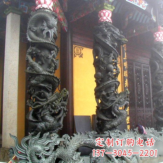 广西高浮雕龙柱铜雕塑