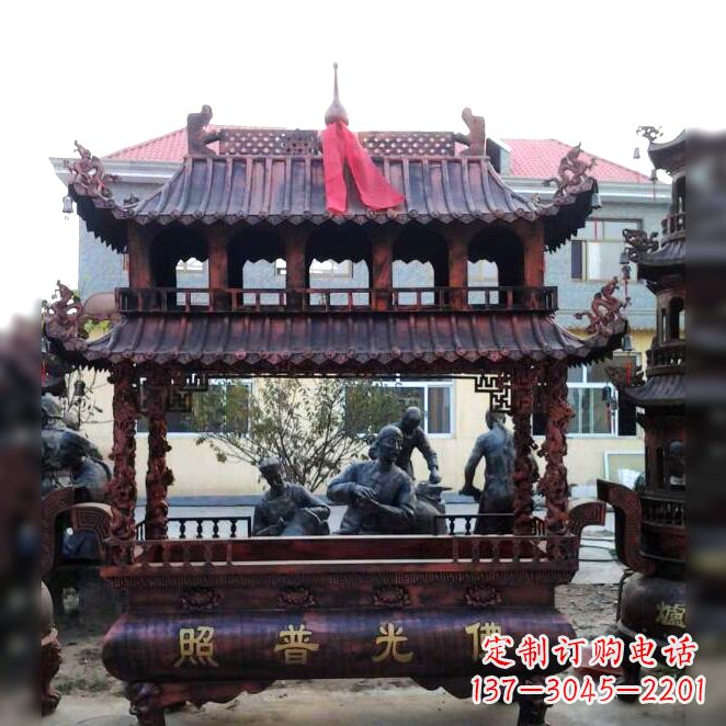 广西古典风格三足铜香炉定制雕塑