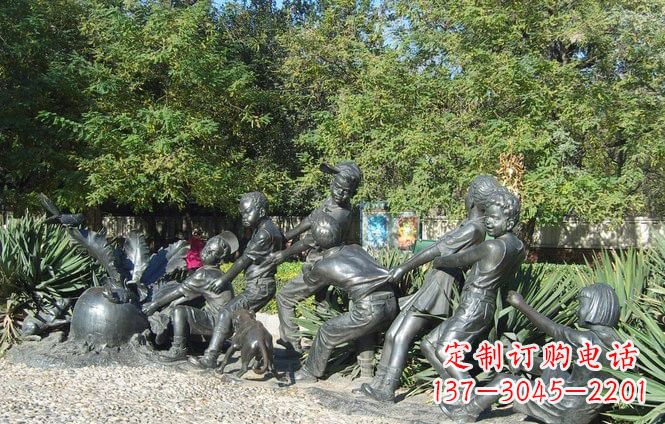 广西铜雕萝卜儿童拔萝卜雕塑