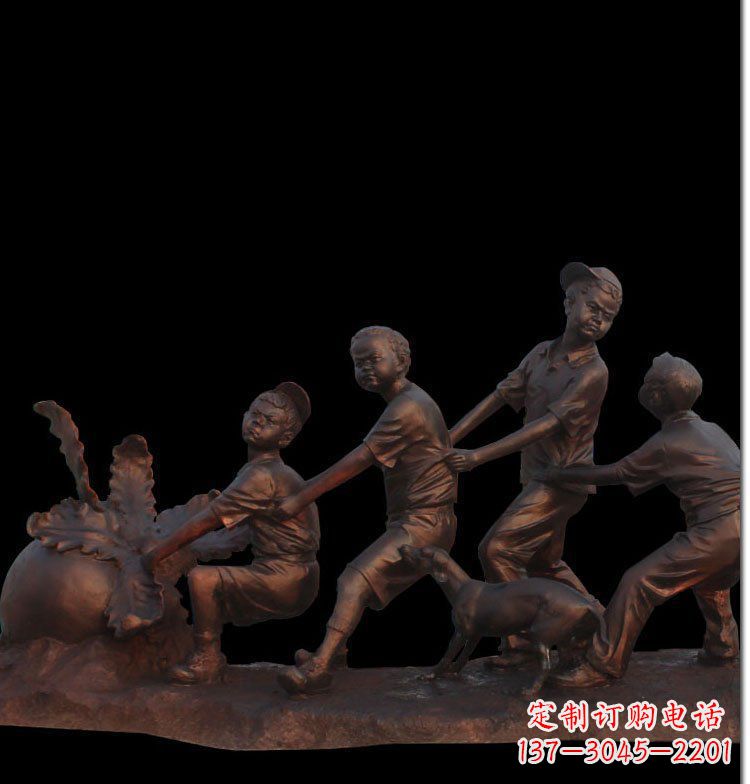 广西精美玻璃钢仿铜拔萝卜人物雕塑