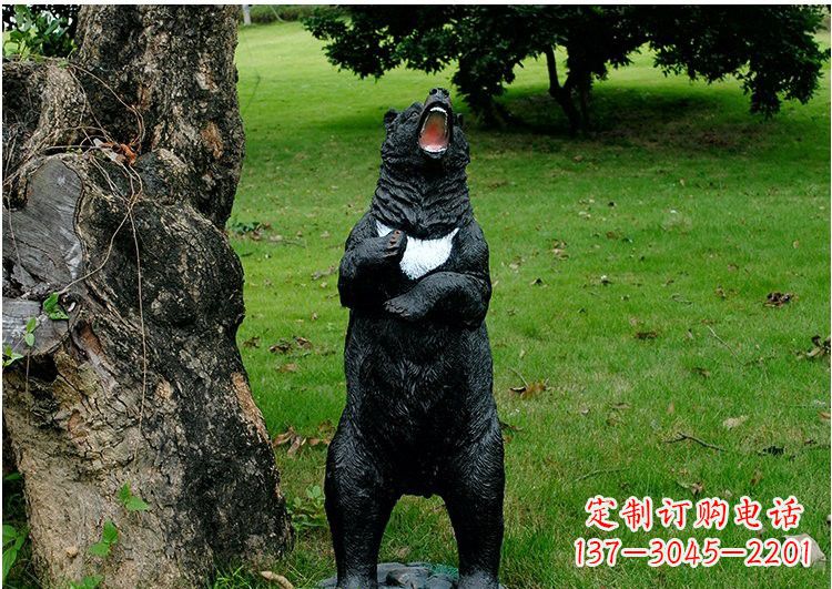 广西公园风情玻璃钢仿真黑熊雕塑