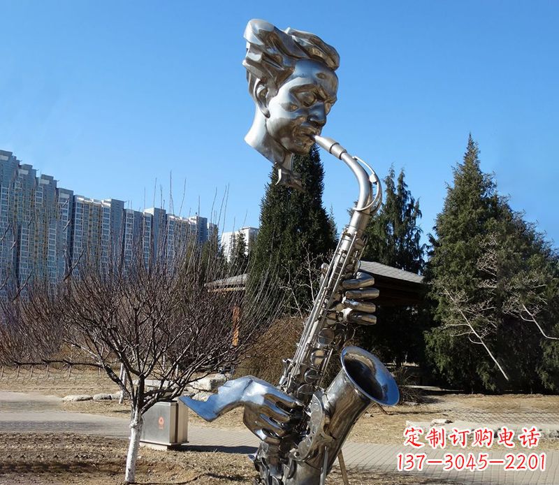 广西纪念性不锈钢萨克斯头像雕塑
