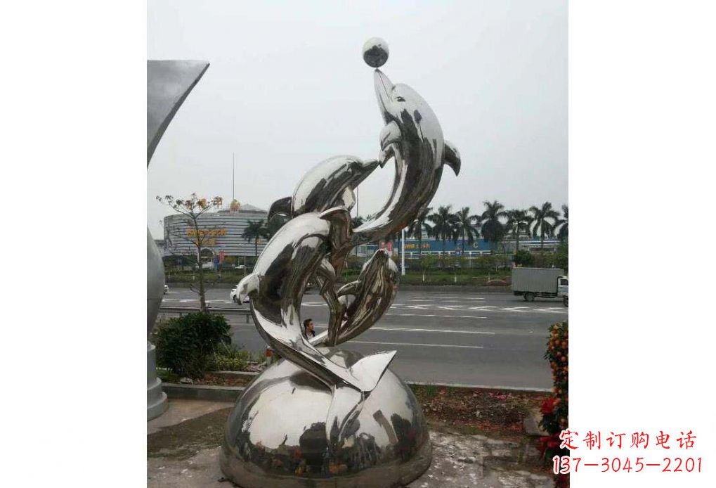 广西海豚系列不锈钢顶球雕塑