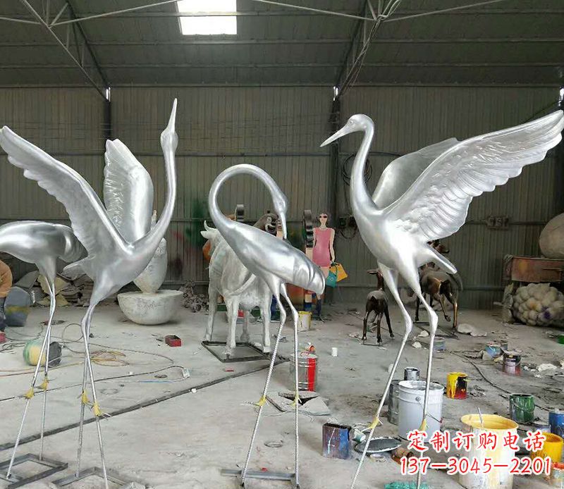 广西艺术雕刻仙鹤不锈钢雕塑
