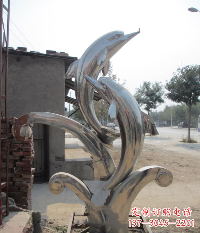 广西倾情展示——室外可靠不锈钢海豚雕塑