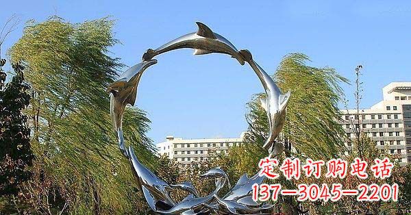 广西华丽精致的不锈钢海豚雕塑