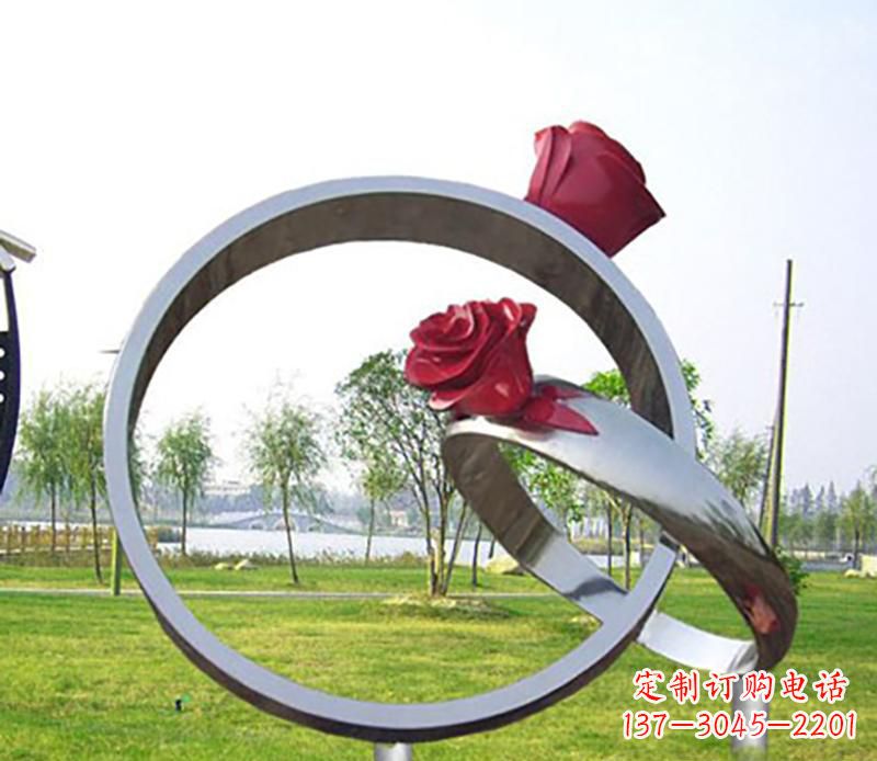 广西不锈钢景观婚戒雕塑