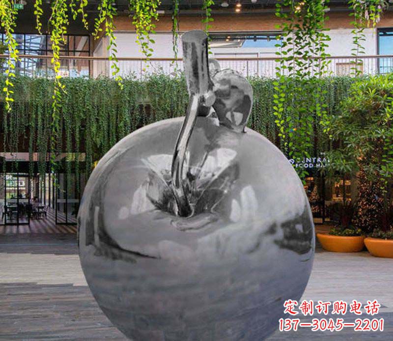 广西公园时尚不锈钢镜面苹果雕塑