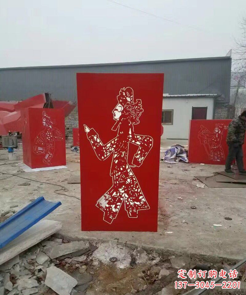 广西不锈钢灯罩皮影戏人物雕塑